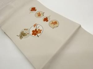 塩瀬金彩金駒刺繍丸文に桜・花葉・実模様名古屋帯